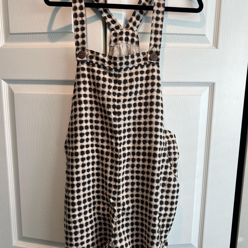 Kimchi Blue Cream and Black Checkered Overalls Shorts